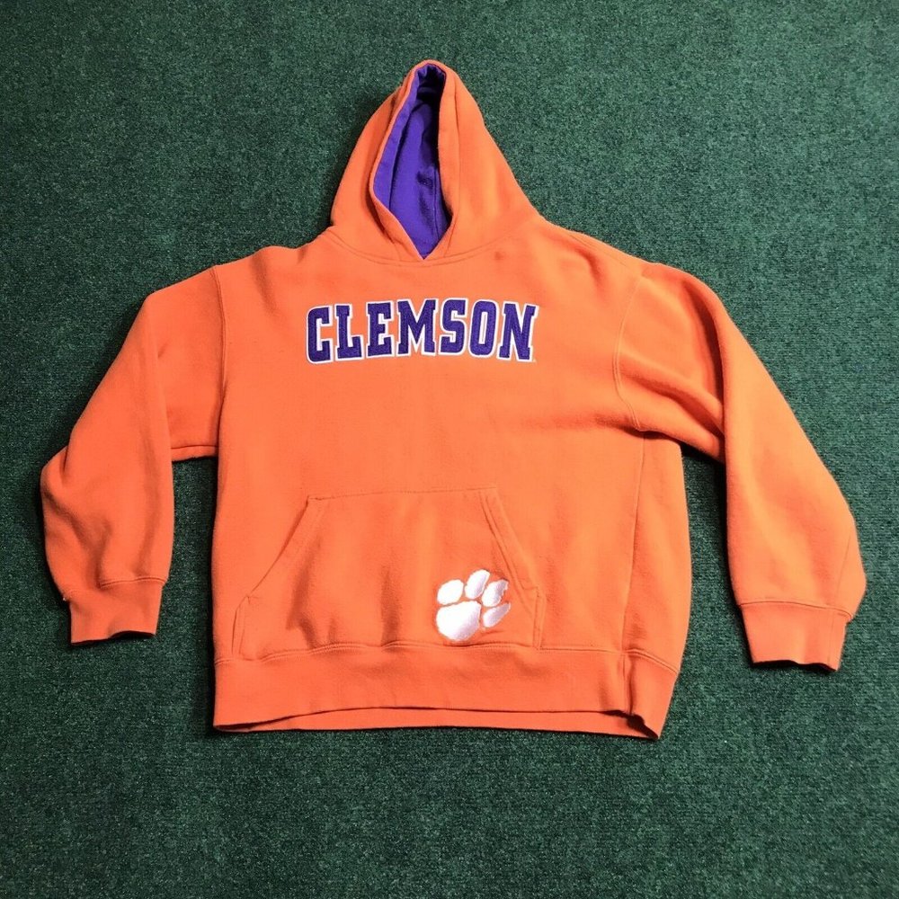 Vtg Team Edition Apparel Clemson Tigers Hoodie Sweater Youth Sz L Orange NCAA